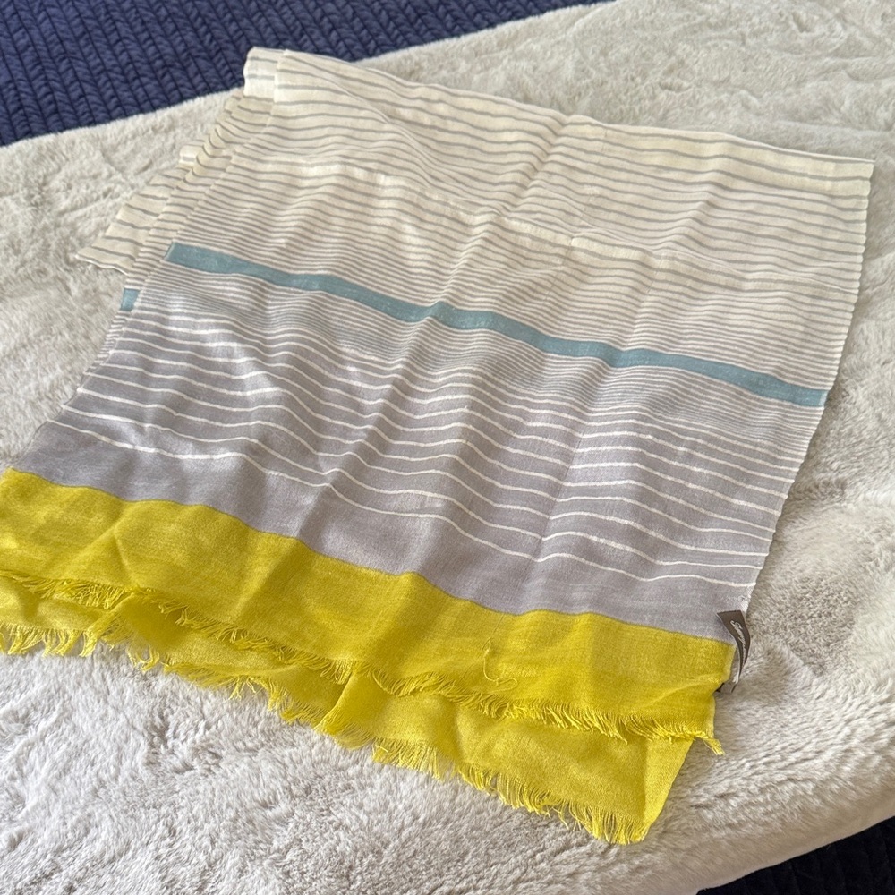 Tommy Bahama Yellow, Blue, White, and Gray Linen Scarf